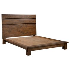 a wooden bed frame with no headboard