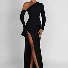 Lasaky - Chic and Elegant Off-Shoulder Maxi Dress with Backless Design, Long Sleeves, and High Side Slit - Solid Color Layered Crop Top, Sheer Skirt, Dress Cake, Style Goals, Brown Outfit, Chic And Elegant, Dress Shopping, Backless Design, Crewneck Dress