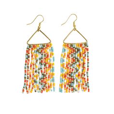 PRICES MAY VARY. Colorful Beaded Earrings: Handcrafted with a dynamic blend of vibrant seed beads, these fun earrings capture the essence of boho style. The flowing design adds movement and vibrancy to your look, perfect for making a bold fashion statement. Handmade Boho Earrings: Each pair of Whitney dangle earrings is meticulously handcrafted. These unique earrings are crafted using high-quality glass beads hanging on a brass triangle, ensuring that they are both beautiful & durable wearable w Adjustable Dangling Beads Earrings For Festivals, Summer Beaded Chain Dangle Earrings, Summer Beaded Chain Drop Earrings, Bohemian Beaded Chain Earrings For Summer, Bohemian Style Beaded Chain Earrings For Summer, Adjustable Long Drop Beaded Earrings With Dangling Beads, Adjustable Chandelier Earrings With Colorful Beads, Multicolor Teardrop Beaded Chain Jewelry, Bohemian Multicolor Beaded Chain Earrings