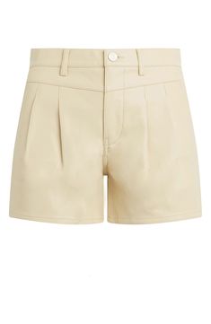 Front pleats bring polished style to shorts fashioned from soft faux leather in a high-waist silhouette. 3 1/2" inseam, 10" rise Zip fly with button closure 100% polyurethane Machine wash, tumble dry Imported Summer Leather Shorts With Pockets, Faux Leather Shorts With Belt Loops For Summer, Leather Shorts With Belt Loops For Spring, Casual Leather Shorts For Spring, Spring Leather Shorts With Belt Loops, Trendy Leather Shorts For Spring, Summer Faux Leather Shorts With Belt Loops, Leather High-waisted Shorts For Spring, Spring Leather High-waisted Shorts