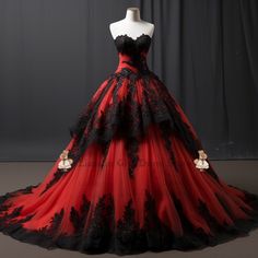 Black Anf Red Wedding Dress, Black Red Bridal Dresses, Red Plus Size Wedding Dresses, Red Wedding Dresses Sposadresses, Vampire Bride Dresses, Goth Ball Gown Wedding Dress, Hot Red Dress Quinceanera, Black And Red Brides Dresses, Red Ruby Diamonds Wedding Dress Scary