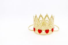 "measures: 2.5\" tall x 3\"w handmade with l♥ve. Love Crush Inc 2009 © All content including text, photography and design ideas are Copyright of Love Crush Crowns." Adjustable Gold Crown For Party, Gold Adjustable Crown For Party, Red Crown Jewelry For Wedding, Festive Adjustable Crown-shaped Headband, Festive Adjustable Crown Headband, Gold Princess Crown With Structured Shape, Princess Style Gold Crown With Structured Shape, Adjustable Structured Crown As A Gift, Festive Adjustable Crown Headpiece