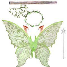 a green and white butterfly costume with accessories