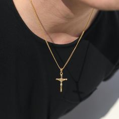 Crucifix Cross Necklace With Box Chain, Crucifix Box Chain Necklace As Gift, Crucifix Cross Necklace With Box Chain As Gift, Box Chain Crucifix Necklace For Gift, Crucifix Necklace With Box Chain For Gift, Atomic County, Necklace Men Gold, Jewelry For Boyfriend, Gold Cross Necklace Men