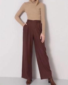 Rock the office in these crossover, high-waist palazzo pants. The crossover design give a little style to these palazzo pants, and the wide legs are great with boots or heels.. 100% Tencel, Made in Turkey BSL Pleated Palazzo Pants in Brown | Brown | Materials & Care Instructions: ['100% Cotton', 'Imported'] Pleated Palazzo Pants, Satin Trousers, Straight Trousers, Flare Leggings, Pleated Pants, Scrub Pants, Wide Legs, Pant Shirt, Palazzo Pants