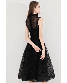 Shop Retro Black Lace Tea Length Party Dress Sleeveless With High Neck online. All instock with free shipping. Pro since 2009. Black Cocktail Dress Midi, Fitted A-line Sleeveless Evening Dress, Sleeveless Evening Dress For Banquets, Black A-line Sleeveless Dress For Spring, High Neck Cocktail Dress For Spring, Spring Evening Dress With High Neck, Spring Evening High Neck Dress, Black Sleeveless Evening Dress For Wedding, Sleeveless Black Evening Dress For Wedding