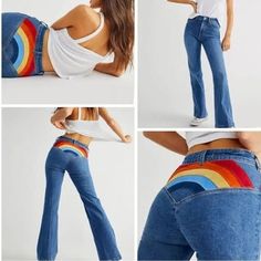 Reposhing This Item I Purchased From @Apollinairefash. Loved It, But Ready To Rotate For Something New. Questions? Leave A Comment Below! Rainbow Jeans, Free People Flare Jeans, Super Flare Jeans, Jeans Free People, Flare Denim Jeans, Free Jeans, True Romance, Pull On Jeans, Somewhere Over The Rainbow