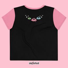 Pastel goth crop tops with super kawaii flying kitty cat.Perfect for people who looking to become one with the void.Super light & softOriginal artwork not found in storesPlus sizes availableCreepy cuteSizing tip: the best way to get the right size is to measure a shirt that fits you just how you like and compare those measurements to the size guide below.Since these are handmade tops, the measurements can vary by about an inch.Size Guide (measured flat in inches)XS: width 18 1/8 - length 18 Kawaii Black Top For Streetwear, Black Kawaii Top For Streetwear, Kawaii Black Top With Character Print, Black Kawaii Top With Character Print, Black Kawaii Tops For Cosplay, Harajuku Style Black Top With Cartoon Print, Fitted Harajuku Cotton Tops, Fitted Cotton Harajuku Tops, Fitted Kawaii Tops With Hello Kitty Print