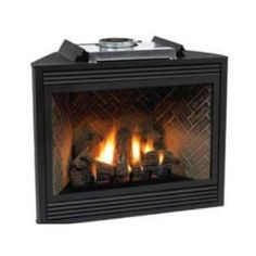 a black fire place with flames in it