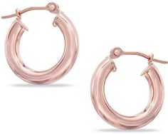 Zales 3.0 x 15mm Hoop Earrings in 14K Rose Gold Rose Gold Shiny Hoop Earrings, Rose Gold Hoop Earrings With Polished Finish, Rose Gold Polished Hoop Earrings, Gold Everything, Look Polished, Braids For Black Hair, Cute Earrings, Black Hair, Piercings