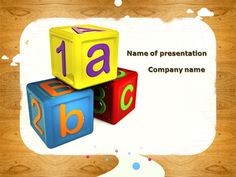 three colorful blocks with numbers on them sitting in front of a wooden background that says, name of presentation company name