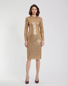 Beaded Sequin Mesh Long Sleeve Fitted Midi Dress Plastic Dress, Party Dress Sale, Bride Groom Dress, Fitted Midi Dress, Western Chic, Evening Dresses Cocktail, Full Length Dress, Mac Duggal, Georgette Fabric