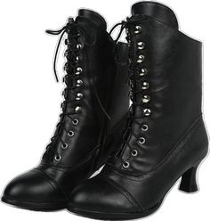 Fitted Lace-up Martin Boots For Winter, Formal High Ankle Lace-up Boots For Winter, Vintage Black High Ankle Lace-up Boots, Gothic Lace-up Ankle Boots For Winter, Fitted High Ankle Lace-up Faux Leather Boots, Fitted High Ankle Lace-up Boots In Faux Leather, Fall Faux Leather Lace-up Boots, Fitted Lace-up Martin Boots For Fall, Fitted Black Gothic Lace-up Boots