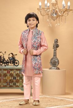 **Specifications : Please visit our brand store for more collection. StitcheryUK.etsy.com  If you need Father and Son same outfits we can make by customised for that kindly message me. Top Details Color- Cream, Fabric - Soft Blended Embroidered Fabric Bottom Details Color- Gold, Fabric - Blended Slik , Style - Elastic Pant Package Include :INCLUDES 1 BANDI, 1 KURTA AND 1 PANT. Turban ,Mojari And Other Accessories Are Not Sold Along With The Dress. CARE: DRY CLEAN ONLY *Additional Information : - Pink Bollywood Sherwani With Floral Embroidery, Pink Nehru Jacket With Zari Work For Spring, Spring Pink Nehru Jacket With Zari Work, Spring Wedding Pink Nehru Jacket, Bollywood Style Nehru Jacket For Spring Wedding, Spring Wedding Bollywood Style Nehru Jacket, Pink Floral Embroidered Bandhgala For Wedding, Spring Wedding Bollywood Nehru Jacket, Pink Sherwani For Spring Festivals