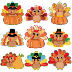 a bunch of turkeys with hats on them