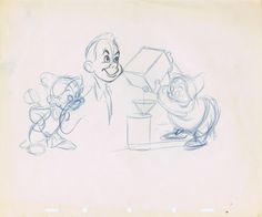 a drawing of an animated character next to another character from the disney movie's snow white and the seven dwarfs