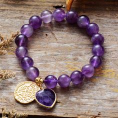 Amethysts Crystal Stretch Bracelet - Moon Dance Charms Amethyst Crystal Bracelet, Crystal Bead Jewelry, Purple Jewelry, Crystal Jewellery, Heart Drop Earrings, Amethyst Jewelry, Amethyst Bracelet, Amethyst Beads, Stretchy Bracelets