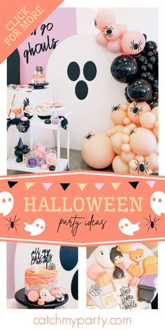 a halloween party with balloons and decorations