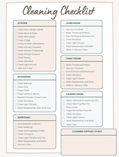 the cleaning checklist is shown in this image