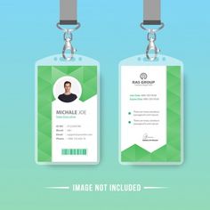 two green id cards with lanyards attached to the front and back of them