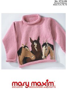 a pink sweater with horses on it