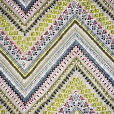 Sample Morella Fabric in Green/Multi Stitching Styles, Transitional Fabric, White Spirit, Green Colour Palette, Green Theme, French Knot, Chevron Design, Linen Texture, For Wallpaper