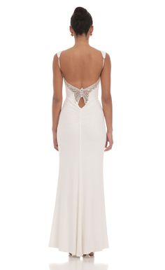 Back Sequin Butterfly Maxi Dress in White | LUCY IN THE SKY Dresses For Hoco, White Dress Classy, White Butterfly Dress, Butterfly Maxi Dress, Graduation Dresses Long, Sequin Butterfly, White Dresses Graduation, White Dress Formal, Prom Dress Inspo