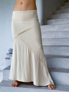 women's stretchy rayon jersey cream maxi skirt with raised stitch detail #color_cream Cheap Maxi Skirts, Cream Outfits, Full Length Skirts, Womens Maxi Skirts, Beautiful Skirts, Bamboo Fabric, Draped Fabric, Black Cream, Dress Collection