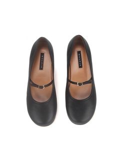 Editor's NotesMOL:pin presents sophisticated footwear that gives off a stylish mood.- Cute round shaped toe line- Buckle strap on the instep- Banding detail added to the strap- Soft and durable sheep leather usedMeasurements(in.)- Size: KR 225MM - KR 255MM (US 5.5 - 8.5)- Heel Height: 0.39 in.Composition & Care- Upper: Sheep Leather, Lining: Pig Skin- Natural leather may have fine scratches and wrinkles- Bright leather can get stained by denim or dark outfits- Pen and bond marks may occur du Mary Jane Leather Court Shoes With Buckle Closure, Modern Black Mary Janes For Work, Closed Toe Court Shoes With Buckle For Work, Leather Low Heel Mary Janes With Heel Strap, Closed Toe Mary Janes With Heel Strap For Office, Leather Mary Janes With Heel Strap And Low Heel, Leather Mary Janes With Ankle And Heel Straps, Leather Mary Janes With Heel Strap, Formal Closed Toe Mary Janes With Rubber Heel Cap