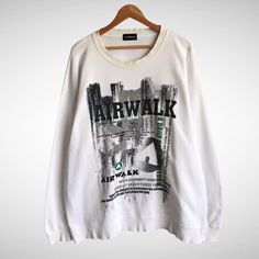 Vintage AirWalk White Sweatshirt 4Large Airwalk Skateboarding Crewneck Airwalk Skater Sweater Streetwear Airwalk Pullover Print Logo Jumper by brixtonclothing on Etsy Casual Cotton Sweatshirt For Outdoor, Casual Long Sleeve Sweatshirt For Outdoor Activities, Casual Long Sleeve Sweater For Outdoor Activities, Casual Sweatshirt With Letter Print For Outdoor, Casual Sweatshirt With Letter Print For Outdoor Activities, Sporty Crew Neck Sweatshirt For Outdoor, Casual Letter Print Sweatshirt For Outdoor Activities, Casual Outdoor Sweater With Letter Print, Casual Crew Neck Sweatshirt For Outdoor Activities