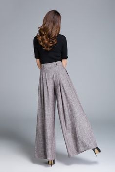 Palazzo Pants Brown Linen Pants Wide Leg Pants Pleated - Etsy Canada Kulot Pants, Brown Linen Pants, Palazzo Pants Outfit, Professional Pants, Pleated Pant, Skirt Diy, Maxi Pants, Pants Linen