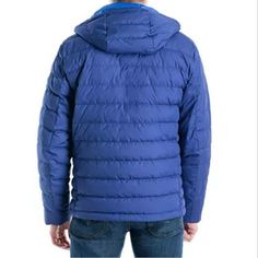 Light Grey Color Lining. Lightweight Jacket Nwt Blue Hooded Functional Puffer Jacket, Blue Weatherproof Long Sleeve Hooded Jacket, Casual Down Hooded Jacket With Adjustable Hood, Blue Weatherproof Hooded Jacket For Cold Weather, Weatherproof Blue Hooded Jacket For Cold Weather, Blue Hooded Puffer Jacket With Double-lined Hood, Blue Puffer Jacket With Detachable Hood For Outdoor Activities, Outdoor Blue Down Puffer Jacket, Blue Puffer Jacket With Adjustable Hood For Cold Weather