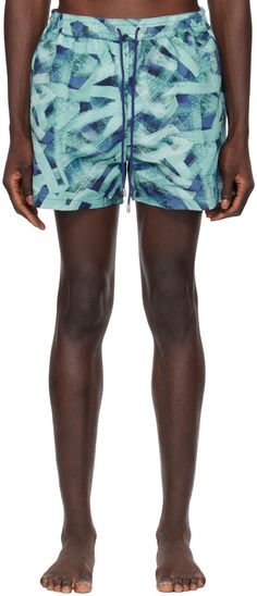 Recycled polyester-blend taffeta swim shorts. Graphic pattern printed throughout. · Drawstring at elasticized waistband · Three-pocket styling · Partial mesh lining Supplier color: Blues Brush Pattern, Print Ideas, Graphic Patterns, Paul Smith, Blue Shorts, Brush Strokes, Swim Shorts, Apparel Accessories, Print Patterns