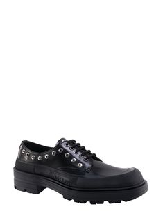 100% Calf leather Calf Leather Lace-up Shoes For Derby, Luxury Lace-up Leather Derby Shoes, Designer Calf Leather Lace-up Derby Shoes, Leather Lace-up Derby Shoes With Rubber Sole, Black Lace-up Derby Shoes With Stitched Sole, Alexander Mcqueen Shoes, High Heel Rain Boots, Red Valentino Shoes, Golden Goose Shoes