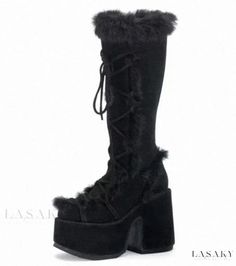 Lasaky - Chic High-Heel Platform Evening Faux Fur Knee-High Boots Faux Fur Heels, Pink Platform Heels, Event Shoes, Naked Wolfe, Chic High Heels, Boots With Fur, Goth Boots, Pink Platform, Fur Heels