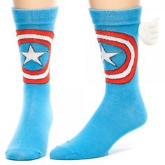 Captain America Socks With Plush Wings Avengers Fits Shoe Size 8-12 Captain America Suit, Captain America Shield, Blue Socks, Marvel Captain America, High Jump, Batman And Superman, Athletic Socks, Woven Design, How To Run Faster