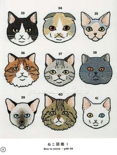 a cross stitch pattern with cats on it's face and the numbers in different colors