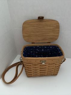 1998 Longaberger Basket Shoulder Bag Purse Leather Strap Blue Floral Liner Boho. Condition is "Used". Shipped with USPS Priority Mail. Basket Purse, Shopping Ideas, Holiday Shopping, Messenger Bags, Picnic Basket, Bags Purses, Leather Purses, Priority Mail, Blue Floral