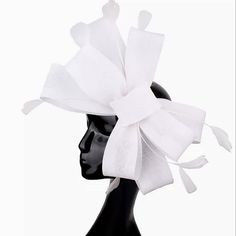 Unique And Gorgeous Statement Fascinator. Perfect For All Occasions Including High Society Events, Horse Races Tea And Cocktail Parties, Weddings, Church, Derby, Races,And More! This Fabulous Yet Simple Ornamental Styled Hat Alternative Is Both Elegant And Sophisticated!! Formal Fitted Ribbon Fascinator, Chic White Headband, Elegant Ribbon Headband For Party, Elegant Fitted Fascinator With Ribbon, Elegant Party Headband With Ribbon, Elegant Party Headpiece With Ribbon, Party Fascinator With Ribbon, Elegant Ribbon Headband, Elegant Spring Ribbon Fascinator