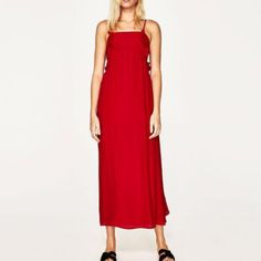 Zara Dress Maxi Red Bow Nwt. Condition Is New With Tags. Poliester 100%, Size M Casual Red Dresses For Dress Down Occasions, Casual Red Maxi Dress For Party, Red Summer Midi Dress For Casual Occasions, Zara Red Summer Dress, Red Summer Maxi Dress For Date Night, Red Maxi Dress For Casual Summer Occasions, Red Casual Midi Dress With Spaghetti Straps, Casual Red Midi Dress For Dress Down Days, Casual Red Midi Dress For Dress Down Occasion