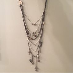 Never Worn, Perfect Condition! Bohemian Gray Dangle Jewelry, Gray Beaded Multi-strand Jewelry, Bohemian Gray Beaded Jewelry, Bohemian Gray Beaded Necklaces, Adjustable Gray Bohemian Beaded Necklace, Free People Jewelry, Layering Necklace, Free Jewelry, Layered Necklaces