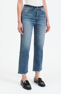 A faded wash and light distressing bring street cred to these stretchy straight-leg jeans that you'll wear on repeat. 27" inseam; 14" leg opening; 11" front rise Zip fly with button closure Five-pocket style 65% cotton, 34% organic cotton, 1% elastane Machine wash, dry flat Imported Everyday Cropped Jeans With Frayed Hem, Classic Mid-rise Cropped Jeans In Faded Color, Classic Faded Mid-rise Cropped Jeans, Faded Straight Leg Cropped Jeans With Frayed Hem, Everyday Straight Leg Distressed Cropped Jeans, Faded Relaxed Fit Cropped Jeans, Medium Wash Straight Cropped Jeans With Frayed Hem, Faded Relaxed Fit Cropped Jeans With Straight Hem, Straight Cropped Jeans With Frayed Hem In Medium Wash