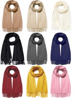 PRICES MAY VARY. PACKAGE INCLUDE: The whole package comes with total 9 pieces of cashmere wraps for women in 9 different colors, plenty of cashmere scarf can match your different daily outfit. SUITABLE SIZE: Our luxurious pashmina scarf measures length 80" (74"+3" fringes each side), width 27". The large women scarf can be worn as a pashmina, shawl ,wrap or blanket scarfs for women. MATERIAL: Scarf wraps for women is made of high quality material, soft and cozy, and good hand feel like cashmere Cashmere Pashmina, Cashmere Wrap, Pashmina Shawl, Pashmina Scarf, Cashmere Scarf, Scarf Shawl, Knit Scarf, Shawls And Wraps, Womens Scarves