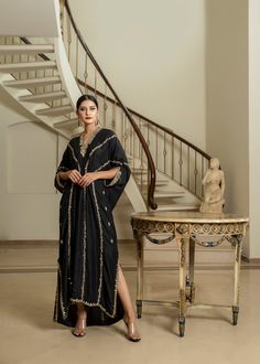 Black Rawsilk Kaftan – PURPLE HAZE PRET STUDIO Festival Chanderi Kaftan With Mirror Work, Chanderi Kaftan With Mirror Work For Festivals, Festive Chanderi Kaftan With Mirror Work, Wedding Chanderi Kaftan With Mirror Work, Unstitched Raw Silk Straight Kurta Kaftan, Traditional Embellished Chanderi Kaftan, Elegant Chanderi Kaftan With Mirror Work, Silk Kaftan With Mirror Work, Festive Chanderi Kaftan For Parties