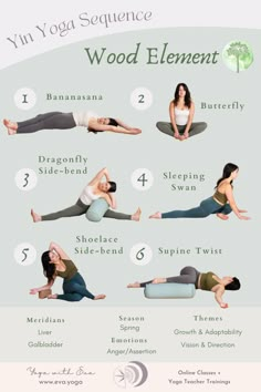 the yoga sequence for beginners is shown in this poster, which shows how to do it