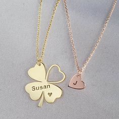 "Four leaf Clover Necklace Matcing couple name jewelry. Couple Necklace set best gift for bff, friends, men and wife, mom and child, mother of the bride gift from daughter * Handmade High quality 925 sterling silver unique handcraft for you * Free gift package * United States & Australia FAST shipping For US:2-4 days For AU:4-9 days CLICK to purchase (add your purchase): https://www.etsy.com/listing/1099341292/us-australia-fast-shipping-with-upsdhl?ref=listings_manager_grid TECHNICAL INFORMATION Customizable Rose Gold Heart Necklace Gift, Customizable Heart-shaped Necklace For Best Friend, Customizable Heart-shaped Necklace For Best Friend Gift, Customizable Heart Necklace For Best Friend, Customizable Heart Necklace For Best Friend Gift, Valentine's Day Gift Charm Necklaces With Hallmark, Hallmarked Charm Necklaces For Valentine's Day Gift, Valentine's Day Hallmarked Charm Necklaces As Gifts, Hallmark Charm Necklaces For Valentine's Day Gift