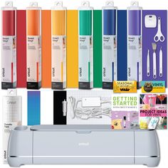 the cricut machine has many different items on it, including pens and scissors