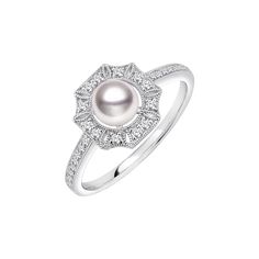 Elegance meets glamour with our Akoya Pearl Ring Material: Akoya Pearl, 18K white gold and diamond Akoya pearl saltwater cultured pearl 1 Pearl: 5.0-5.5mm 30 diamonds about 0.185 carats in total Ornament Part Size: 10*10 mm Handpicked of every pearl, only the top 1% of pearls are selected Handcrafted Lifetime warranty Please note the size you need when placing an order. Timeless White Gold Pearl Ring With Diamond Accents, Elegant Pearl Ring With Diamond Center Stone, White Gold Pearl Ring With Diamond Center Stone, Timeless Diamond-white Pearl Ring With Diamond Accents, Timeless Diamond White Pearl Ring With Diamond Accents, Timeless Diamond Pearl Ring With Center Stone, Timeless White Gold Pearl Ring With Diamonds, White Gold Pearl Ring With Brilliant Cut For Anniversary, Elegant White Gold Diamond Pearl Ring