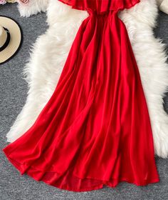 Red A line chiffon dress fashion dress Fabric: chiffon Colour: red Size: S, M, L S length 124 bust 88 waist 46-90 M length 125 bust 92 waist 50-94 L length 126 bust 96 waist 54-98 Red Solid Color Midi Dress For Summer, Summer Solid Color Red Midi Dress, Red V-neck Chiffon Dress, Cocktail A-line Chiffon Dress, Red A-line Chiffon Party Dress, Summer Cocktail Maxi Dress Solid Color, Red A-line Chiffon Dress, Chic A-line Chiffon Dress For Beach, Chic Red Chiffon Dress For Spring