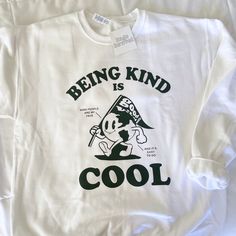 cotton/poly white crewneck with dark green design! unisex adult sizing. these are made to order! please allow 2-4 weeks for shipment ᵕ̈ . Dark Green Design, Cool Crewneck, White Crewneck Sweatshirt, Being Kind, White Crewneck, Vintage Material, Linen Pants Women, Women Oxford Shoes, Green Print